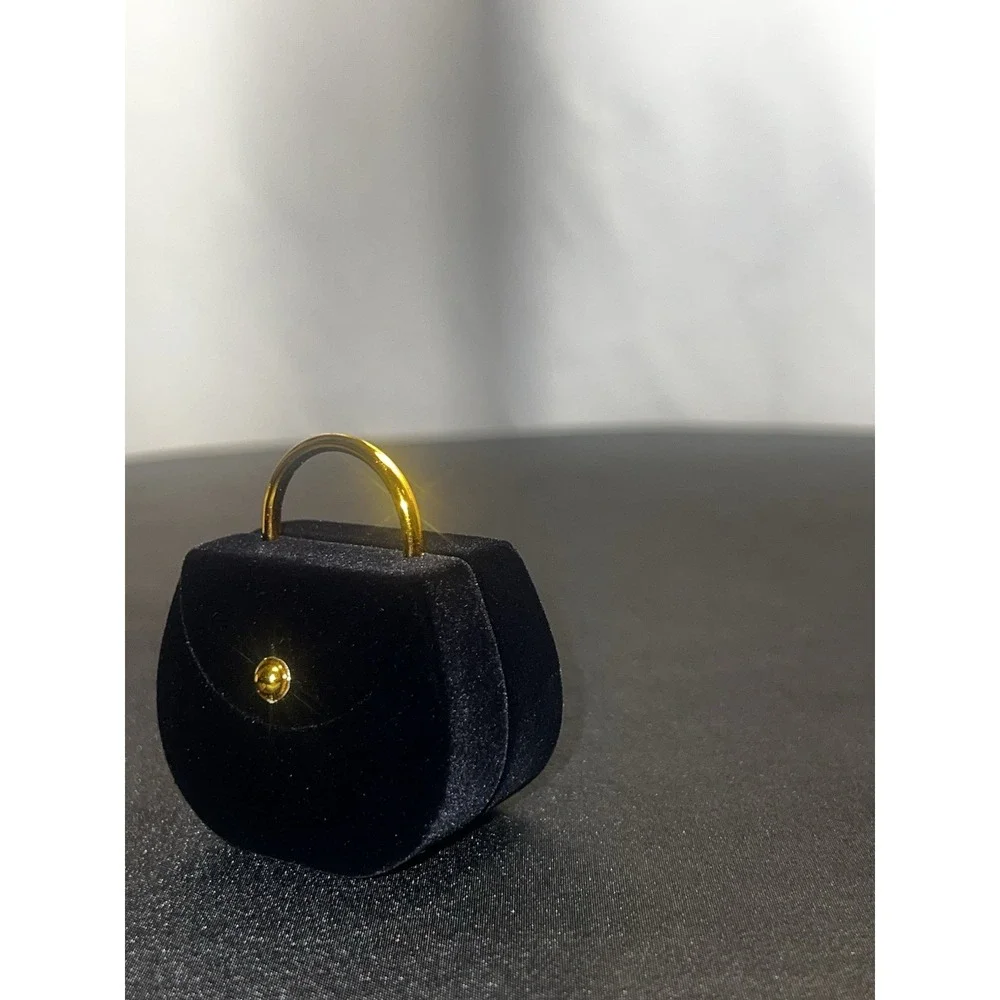 Vintage Black Velvet Mini Purse Ring Box